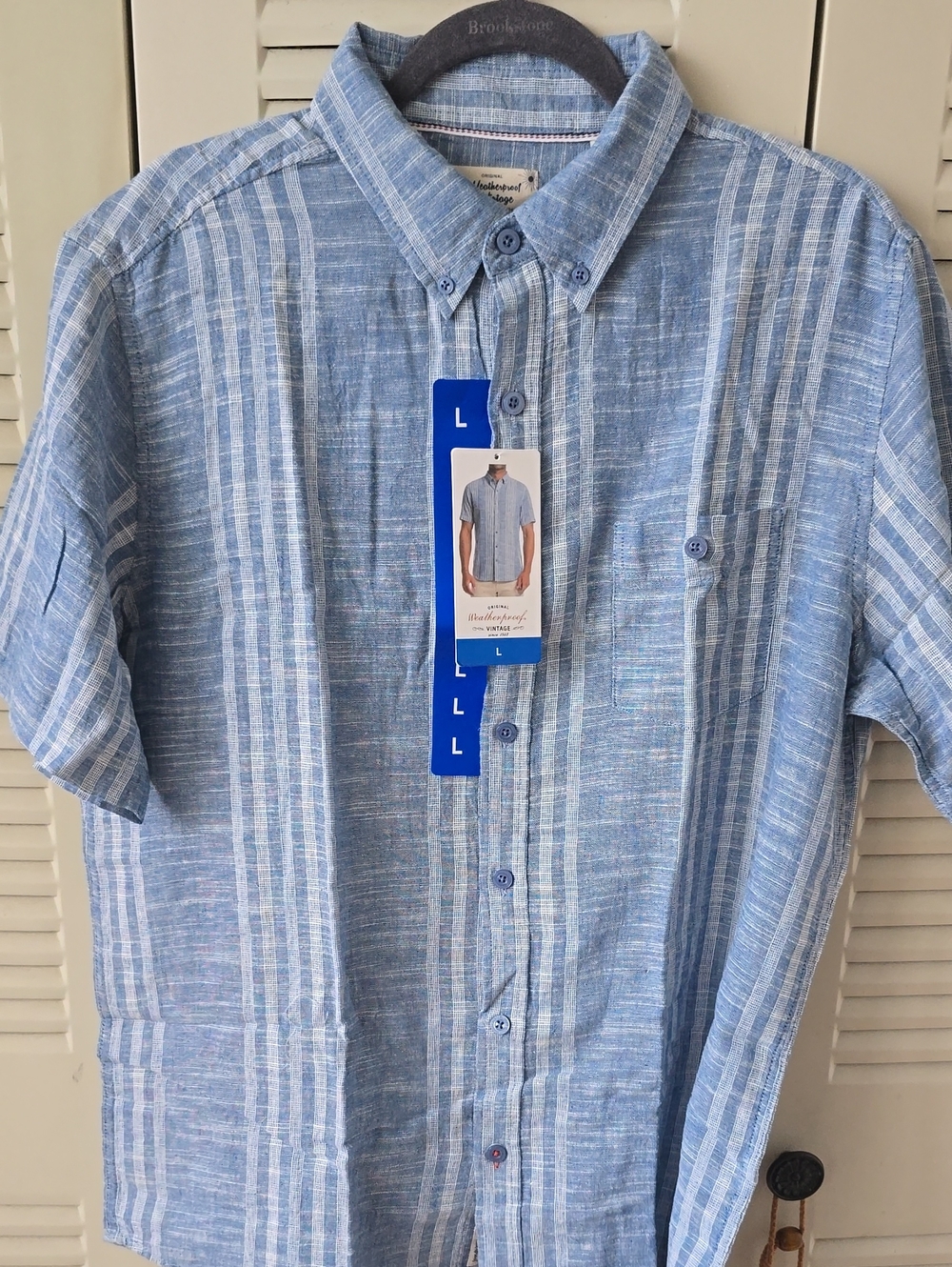 Weatherproof Men's Light Blue Striped Short-Sleeve Button-Down Shirt